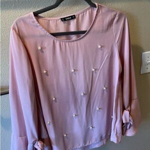 SHEIN Pink Blouse with Bow Sleeves
